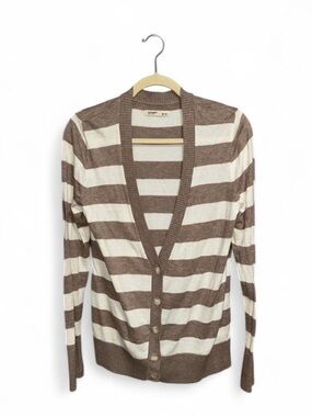Old Navy Brown and White Striped Button Up Cardigan Sweater Women’s Size Medium